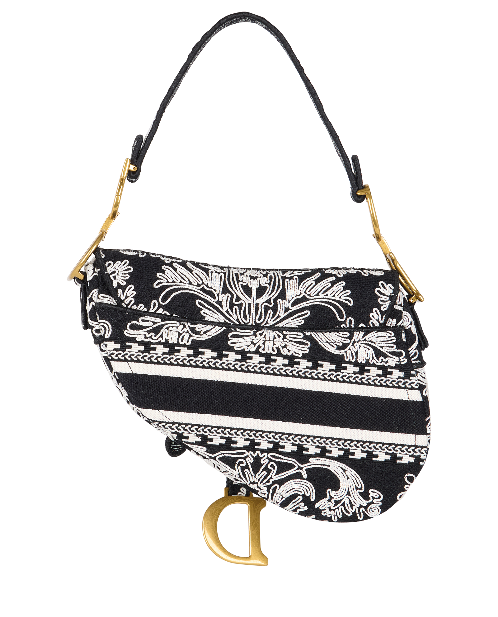 Embroidered Saddle Bag, &pound;1,800, Handbags, Black/White, Canvas, Back view